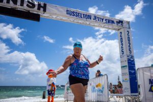 Swimmer Story - Linda Jones 2 Linda Jones Crosses The Busselton Jetty Swim Finish Line